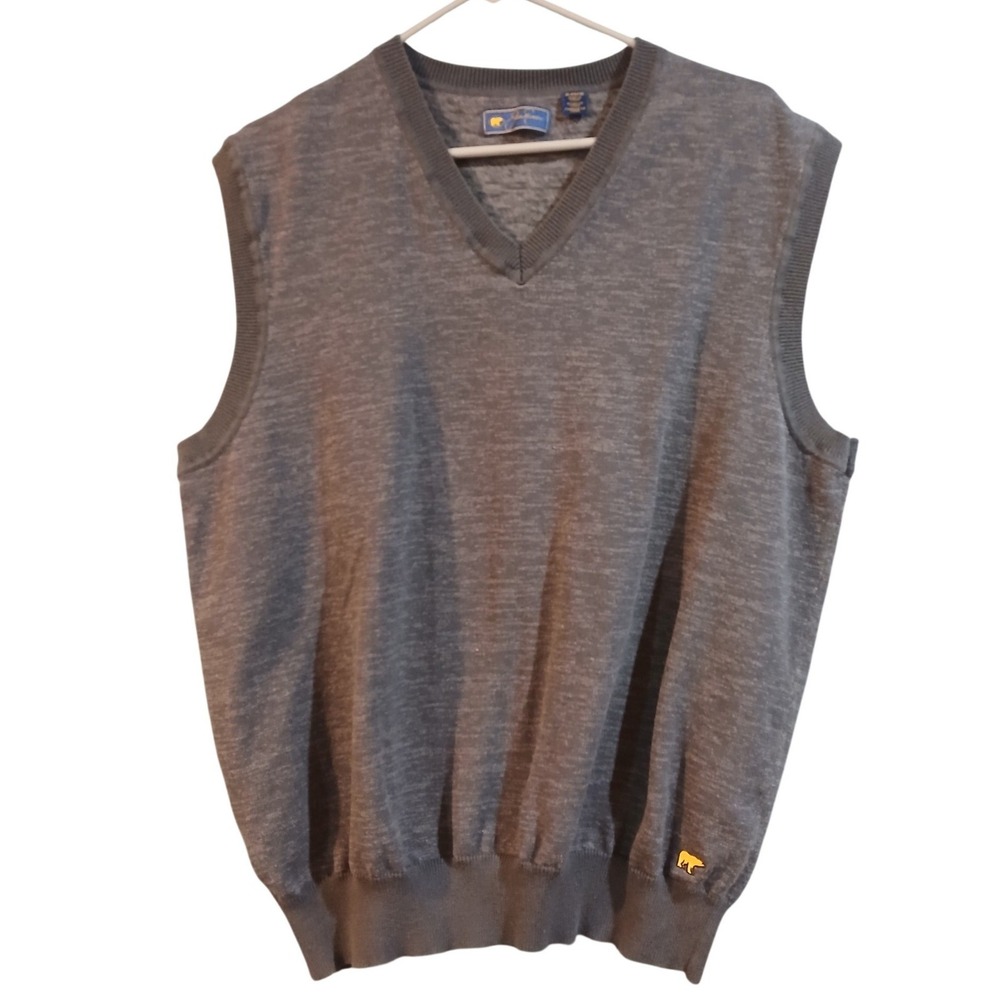 Jack Nicklaus Mens XL Gray V-Neck Sweater Vest Golden Bear Cotton Blend Knit